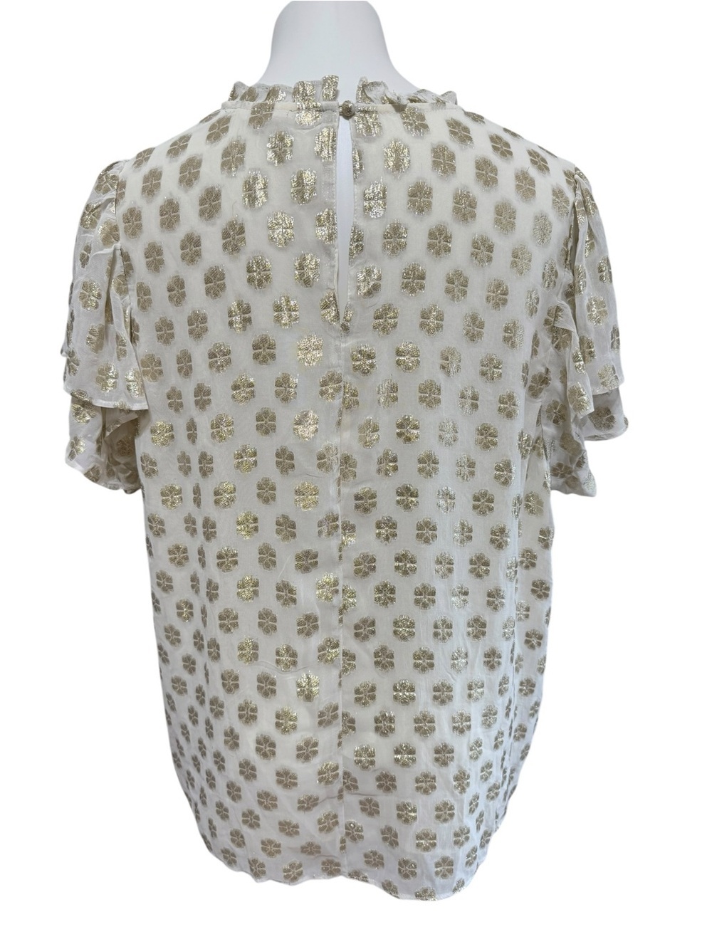 Boden metallic gold floral ruffle neckline and flutter sleeves plus size 20-22 - Picture 2 of 5